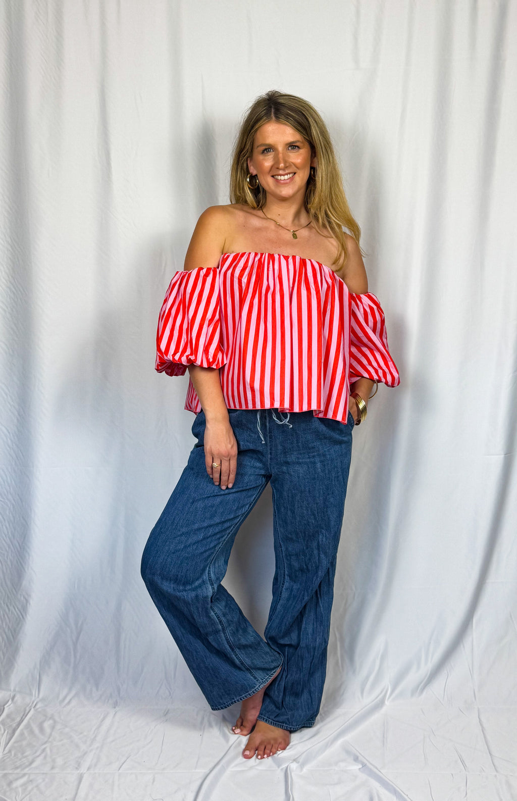 MILA Blouse - Cherry Stripe
